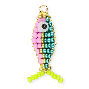 BY31® Glass seed beads charms fish Metallic Teal Blue-Pastel Lilac-Gold-Lime Green