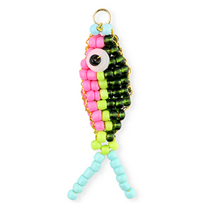 BY31® Glass seed beads charms fish Pink-Dark Green-Lime Green-Light Blue-Gold
