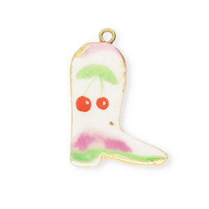 Ceramic charms cowboy boot with cherries Gold-White-Red-Pink-Green