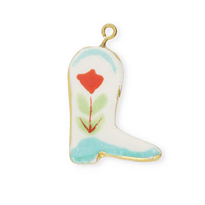 Ceramic charms cowboy boot with flower Gold-White-Red-Green-Turquoise Blue
