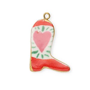 Ceramic charms cowboy boot with heart Gold-White-Red-Pink-Green