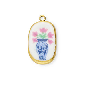 Ceramic charms oval with flower Gold-White-Blue-Pink-Green