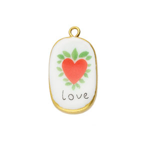 Ceramic charms oval with heart Gold-White-Red-Green-Black