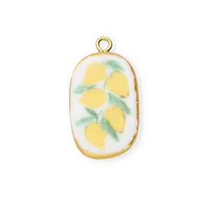 Ceramic charms oval with lemons Gold-White-Yellow-Green