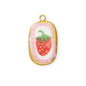Ceramic charms oval with strawberry Gold-White-Red-Pink-Green
