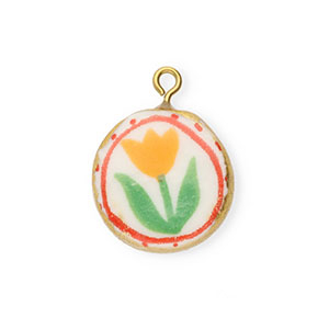 Ceramic charms round with flower Gold-White-Red-Green-Orange