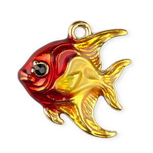Stainless Steel Charm Enamel Fish Gold Orange Black Gold Orange Black Approx 28X9Mm 17Mm