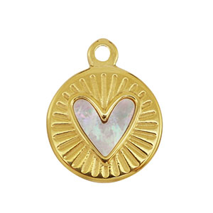 Stainless Steel Charm Shell Round With Heart Gold White Natural Colour Gold White Natural Colour Approx 19X15Mm 19Mm