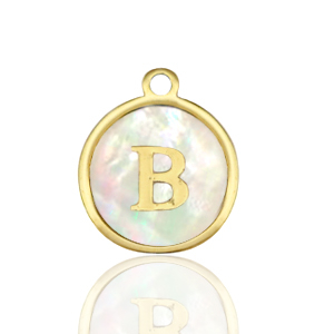 Stainless Steel Charms 12Mm Shell Initial B White Natural Colour Gold White Natural Colour Gold Approx 14X12Mm 15Mm