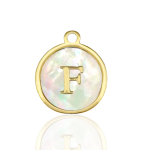Stainless Steel Charms 12Mm Shell Initial F White Natural Colour Gold White Natural Colour Gold Approx 14X12Mm 15Mm