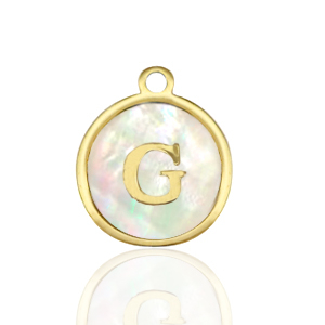 Stainless Steel Charms 12Mm Shell Initial G White Natural Colour Gold White Natural Colour Gold Approx 14X12Mm 15Mm