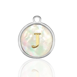 Stainless Steel Charms 12Mm Shell Initial J White Natural Colour Silver White Natural Colour Silver Approx 14X12Mm 15Mm
