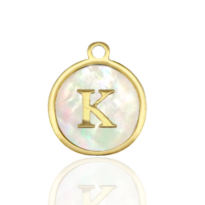 Stainless Steel Charms 12Mm Shell Initial K White Natural Colour Gold White Natural Colour Gold Approx 14X12Mm 15Mm