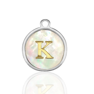 Stainless Steel Charms 12Mm Shell Initial K White Natural Colour Silver White Natural Colour Silver Approx 14X12Mm 15Mm