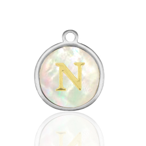 Stainless Steel Charms 12Mm Shell Initial N White Natural Colour Silver White Natural Colour Silver Approx 14X12Mm 15Mm
