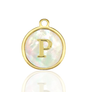 Stainless Steel Charms 12Mm Shell Initial P White Natural Colour Gold White Natural Colour Gold Approx 14X12Mm 15Mm
