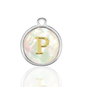 Stainless Steel Charms 12Mm Shell Initial P White Natural Colour Silver White Natural Colour Silver Approx 14X12Mm 15Mm
