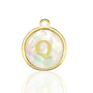 Stainless Steel Charms 12Mm Shell Initial Q White Natural Colour Gold White Natural Colour Gold Approx 14X12Mm 15Mm