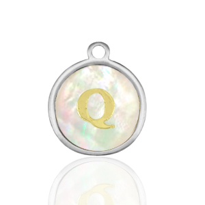 Stainless Steel Charms 12Mm Shell Initial Q White Natural Colour Silver White Natural Colour Silver Approx 14X12Mm 15Mm