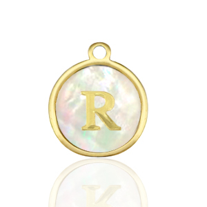 Stainless Steel Charms 12Mm Shell Initial R White Natural Colour Gold White Natural Colour Gold Approx 14X12Mm 15Mm