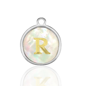 Stainless Steel Charms 12Mm Shell Initial R White Natural Colour Silver White Natural Colour Silver Approx 14X12Mm 15Mm