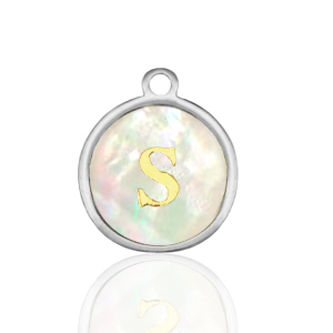 Stainless Steel Charms 12Mm Shell Initial S White Natural Colour Silver White Natural Colour Silver Approx 14X12Mm 15Mm