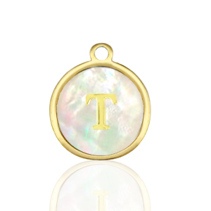 Stainless Steel Charms 12Mm Shell Initial T White Natural Colour Gold White Natural Colour Gold Approx 14X12Mm 15Mm