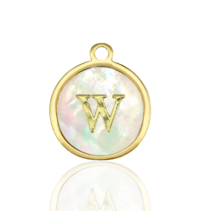 Stainless Steel Charms 12Mm Shell Initial W White Natural Colour Gold White Natural Colour Gold Approx 14X12Mm 15Mm