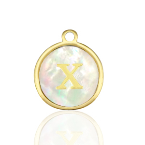 Stainless Steel Charms 12Mm Shell Initial X White Natural Colour Gold White Natural Colour Gold Approx 14X12Mm 15Mm