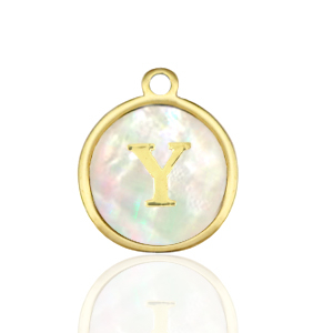 Stainless Steel Charms 12Mm Shell Initial Y White Natural Colour Gold White Natural Colour Gold Approx 14X12Mm 15Mm