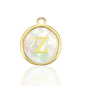 Stainless Steel Charms 12Mm Shell Initial Z White Natural Colour Gold White Natural Colour Gold Approx 14X12Mm 15Mm