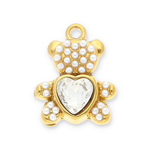 Stainless Steel Charms Bear With Facet Gold Transparent White Gold Transparent White Approx 17X14Mm 15Mm