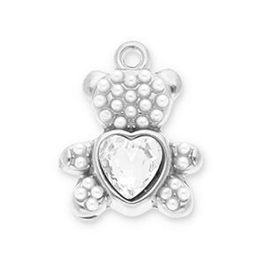 Stainless Steel Charms Bear With Facet Silver Transparent White Silver Transparent White Approx 17X14Mm 15Mm