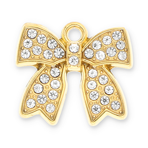 Stainless Steel Charms Bow With Strass Gold Transparent Gold Transparent Approx 17X19Mm 2Mm