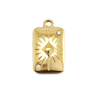 Stainless Steel Charms Card Diamond Gold Gold Approx 18X11Mm 17Mm