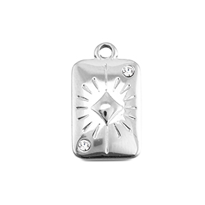Stainless Steel Charms Card Diamond Silver Silver Approx 18X11Mm 17Mm
