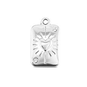 Stainless Steel Charms Card Heart Silver Silver Approx 18X11Mm 17Mm