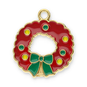 Stainless Steel Charms Christmas Wreath Gold Red Green Yellow Gold Red Green Yellow Approx 20X18Mm 18Mm