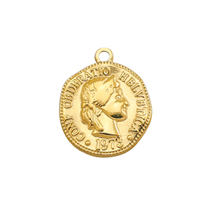 Stainless Steel Charms Coin Gold Gold Approx 21X175Mm 2Mm