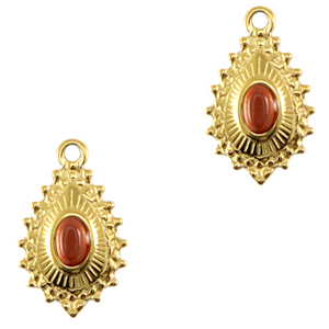 Stainless Steel Charms Drop With Natural Stone Gold Grand Canyon Red Gold Grand Canyon Red Approx 22X14Mm 18Mm