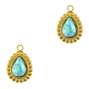Stainless Steel Charms Drop With Natural Stone Gold Turquoise Gold Turquoise Approx 14X10Mm 14Mm