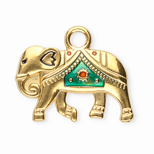 Stainless Steel Charms Elephant Gold Turquoise Green Gold Turquoise Green Approx 15X19Mm 23Mm