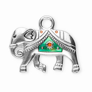 Stainless Steel Charms Elephant Silver Turquoise Green Silver Turquoise Green Approx 15X19Mm 23Mm