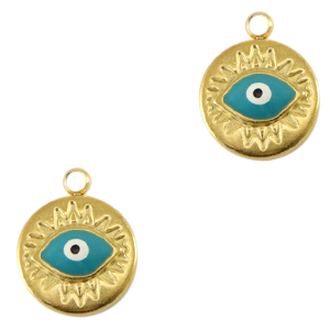 Stainless Steel Charms Eye Of Providence Enamel Gold Turquoise Gold Turquoise Approx 13X10Mm 15Mm
