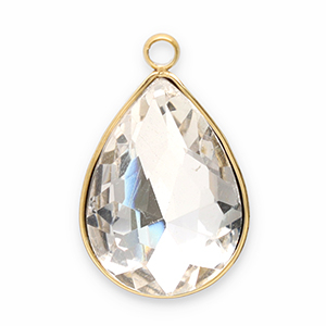 Stainless Steel Charms Facet Drop Gold Crystal Gold Crystal Approx 17X11Mm 15Mm