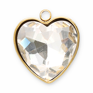 Stainless Steel Charms Facet Heart Gold Crystal Gold Crystal Approx 15X13Mm 14Mm