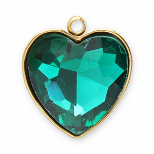Stainless Steel Charms Facet Heart Gold Dark Green Gold Dark Green Approx 15X13Mm 14Mm