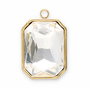 Stainless Steel Charms Facet Rectangle Gold Crystal Gold Crystal Approx 18X12Mm 15Mm