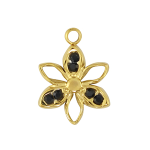 Stainless Steel Charms Flower Gold Black Gold Black Approx 14X10Mm 16Mm