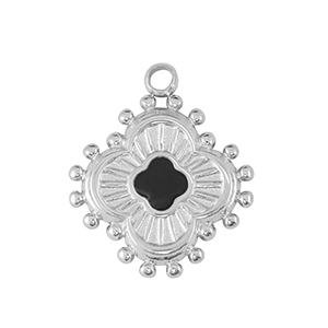 Stainless Steel Charms Flower Silver Black Silver Black Approx 15X13Mm 16Mm